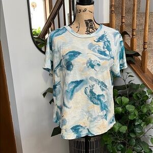 Pilcro Teal and Cream Short Sleeve Tee